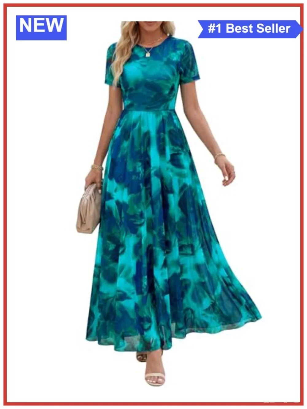 Women's Floral Maxi Dress Short Sleeve Semi Formal